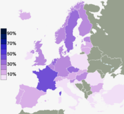 No belief in "any sort of spirit, God or life force" per country based on Eurobarometer 2010 survey