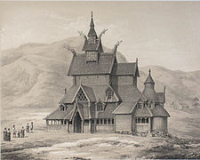 La stavkirke di Borgund - ill. in (NO) Tønsberg C, Norge fremstillet i Tegninger, 1848.