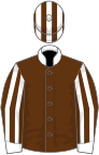 Brown, white collar and cuffs, striped sleeves and cap