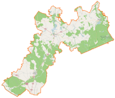 Mapa konturowa powiatu myśliborskiego, u góry nieco na prawo znajduje się punkt z opisem „Żelice”