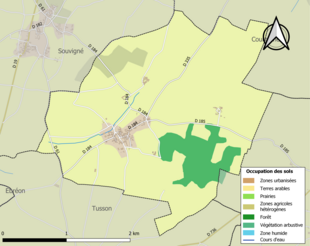 Carte en couleurs présentant l'occupation des sols.