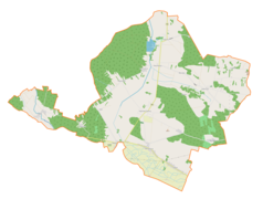 Mapa konturowa gminy Dąbrowa Zielona, u góry znajduje się punkt z opisem „Brzozówki”