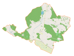 Mapa konturowa gminy Dąbrowa Zielona, na dole znajduje się punkt z opisem „Żelazna Struga”