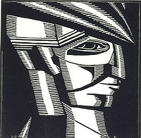 John Storrs, Profile Head with Cap, ca. 1918, træsnit på papir Smithsonian American Art Museum