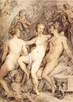 ‘Sine Cerere et Baccho friget Venus’ 1590s date QS:P,+1590-00-00T00:00:00Z/8 . Ink, chalk, and bodycolour on paper. 40.2 × 28.7 cm (15.8 × 11.2 in). Brussels, Royal Museums of Fine Arts of Belgium.