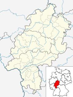 Mapa konturowa Hesji, blisko centrum po lewej na dole znajduje się punkt z opisem „Friedrichsdorf”