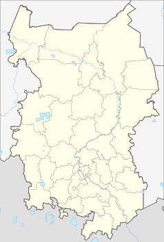 Mapa konturowa obwodu omskiego, po prawej nieco na dole znajduje się punkt z opisem „Kałaczinsk”