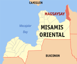 Mapa ng Misamis Oriental na nagpapakita sa lokasyon ng Magsaysay.