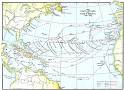 Navegación de los cuatro viajes de Colón a América, 1492-1504.