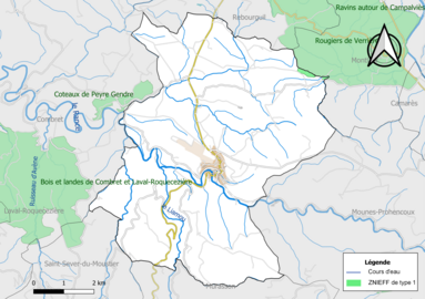 Carte de la ZNIEFF de type 1 de la commune.