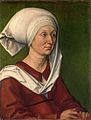 Portrait of Barbara Dürer, née Holper. circa 1490-1493. oil on fir wood. 47.2 × 35.7 cm (18.5 × 14 in). Nuremberg, Germanisches Nationalmuseum.