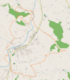 Mapa konturowa Bobowej, na dole po lewej znajduje się punkt z opisem „Cmentarz wojenny nr 132Bobowa”