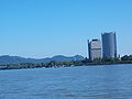 Langer Eugen and Post Tower with the Siebengebirge hills