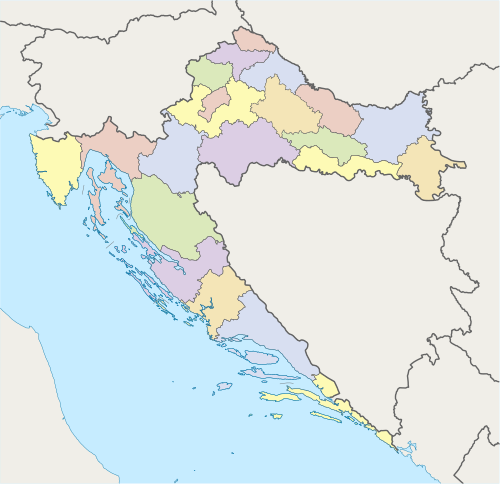 Zemljevid županij Hrvaške z glavnimi mesti