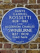 Plaque de Dante Gabriel Rossetti et Algernon Swinburne.