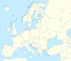 Mapa konturowa Europy, na dole nieco na lewo znajduje się punkt z opisem „Orbetello”