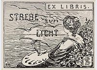 Ex Libris for Emmy E. Seelig label QS:Len,"Ex Libris for Emmy E. Seelig" label QS:Lpl,"Ex Libris dla Emmy E. Seelig" label QS:Lnl,"Ex libris voor Emmy E. Seelig" circa 1905 date QS:P,+1905-00-00T00:00:00Z/9,P1480,Q5727902 . lithograph and black ink on paper. 10 × 13,3 cm. Various collections.