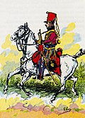 Trompette du 2e régiment de chasseurs à cheval de la Garde impériale, 1815. Illustration d'Ernest Fort, établie d'après les archives du ministère de la Guerre.