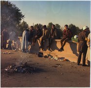 Protesters around a fire at the Capitol Mall.