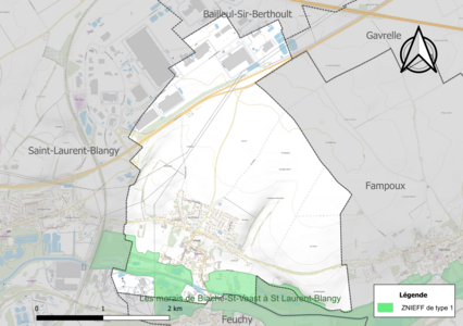 Carte de la ZNIEFF de type 1 sur la commune.