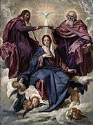 委拉斯開茲的《聖母加冕（英语：Coronation of the Virgin (Velázquez)）》，176 × 134cm，約繪於1644年，1819年始藏，來自腓力四世的收藏[66]