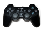 A black Sony DualShock 2 controller.