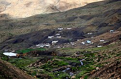 Hikkim village and water reservoir used for irrigation