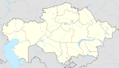 Mapa konturowa Kazachstanu, u góry znajduje się punkt z opisem „Stiepnogorsk”