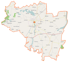 Mapa konturowa gminy Mogilno, po prawej znajduje się punkt z opisem „Kwieciszewo”