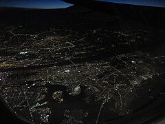 Aerial view of New York at night