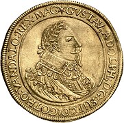 1632 Hans Christoph Lauer Prägung mit Talerstempel Gustav II. Adolf von Schweden, Avers.jpg