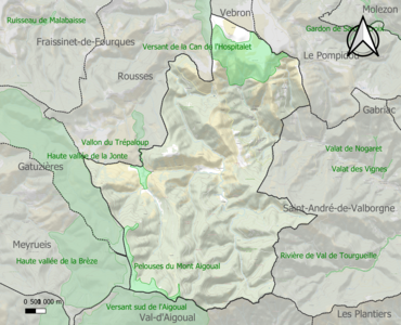 Carte des ZNIEFF de type 1 sur la commune.