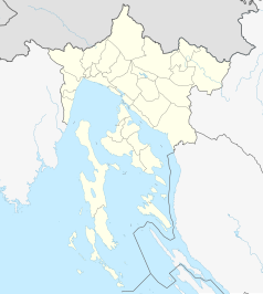 Mapa konturowa żupanii primorsko-gorskiej, w centrum znajduje się punkt z opisem „Krk”