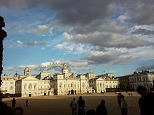 Sun highlighted view of Horse Guards Building and Parade