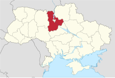 Kiovan alue Ukrainassa, alla kaupungin sijainti alueella