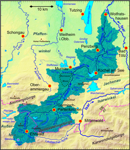 Einzugsgebiet der Loisach mit Nebenflüssen (Karte, map of Loisach river)