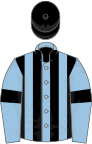 Light blue and black stripes, light blue sleeves, black armlets, black cap