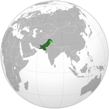 गाढा हरियो रंगमा पाकिस्तानक गठन क्षेत्र, हलुका हरियो रंगमामा दावा गरिएको, तर अनियन्त्रित क्षेत्र