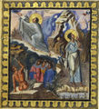 Moïse recevant les Tables de la Loi, psautier de Paris, Xe siècle.