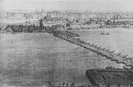 Панорама Новог Сада са понтонским мостом, почетком 19. века