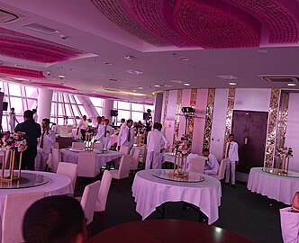 Inside of the Banquet Hall on the Fourth Floor with Pink-tinted glass