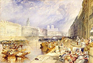 Aquarelle de Turner représentant la ville depuis l'île Feydeau, ca. 1830.