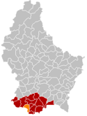 Esch-sur-Alzetten sijainti (oranssi) Luxemburgissa.