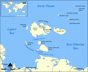 Mapa de las Islas de Nueva Siberia en Rusia