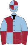 Light Blue and Maroon (quartered), halved sleeves