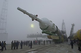Soyuz TM-31 transportada a la rampa de lanzamiento el 29 de octubre del 2000