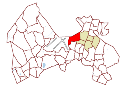 Location on the map of Vantaa, with the district in red and the Koivukylä major region in light brown