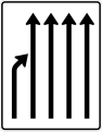 Zeichen 531-23 Einengungstafel; Darstellung ohne Gegenverkehr: noch vier Fahrstreifen rechts in Fahrtrichtung