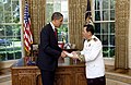 Ambassador Hem Heng presents credentials to President Barack Obama at the White House on May 20, 2009.