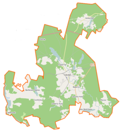 Mapa konturowa gminy Lipusz, blisko centrum na dole znajduje się punkt z opisem „Konitop”
